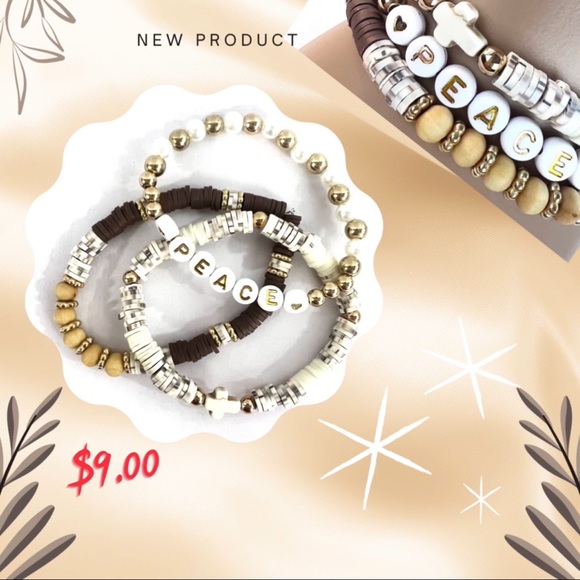 Natural Stone Cross and Peace Beads Bracelet - Picture 1 of 8